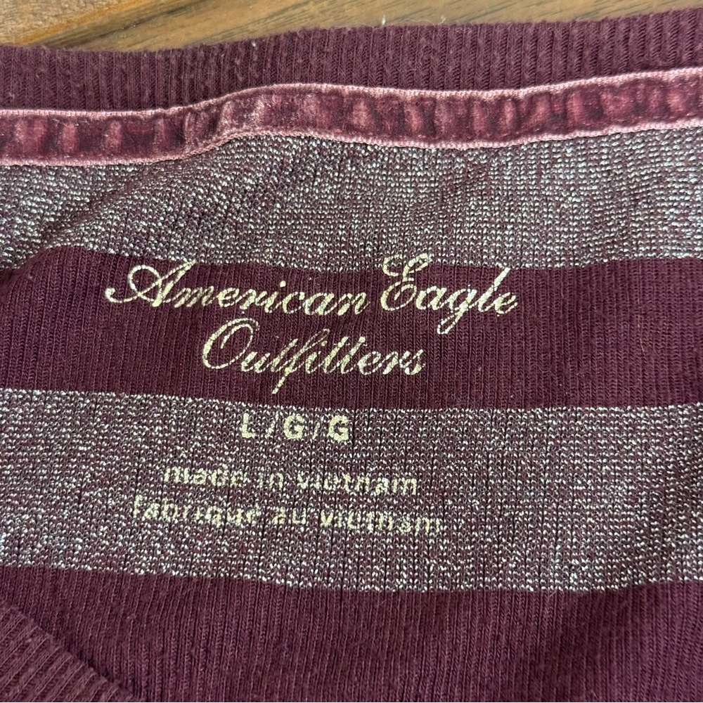 American Eagle Outfitters Striped Burgundy Sparkle Women's Top. Long Sleeve. Lg - Picture 6 of 8